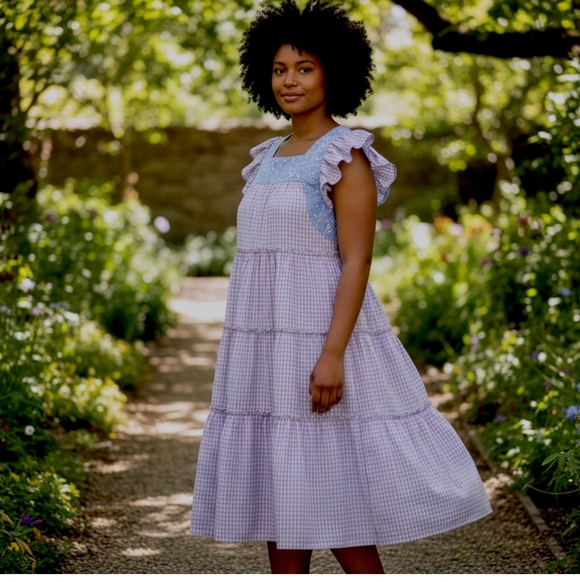 j. marie Dresses & Skirts - J. Marie Tiered A-line Gingham Dress With Embroidery